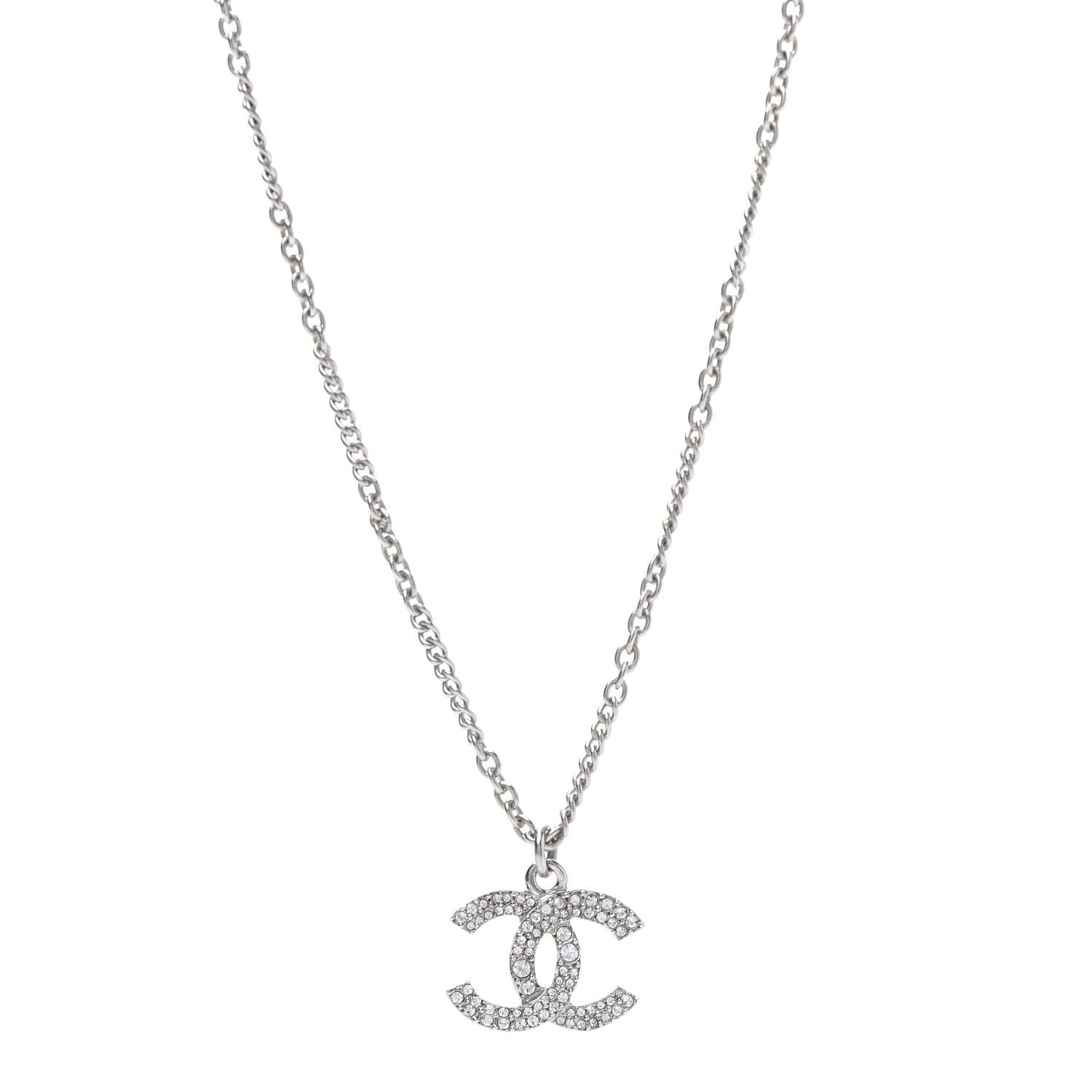 Chanel Crystal CC Necklace Silver 1 of 7