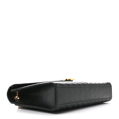 Saint Laurent Grain De Poudre Matelasse Chevron Large Monogram Satchel Black 4 of 13