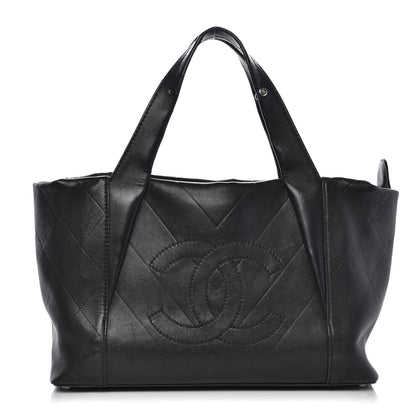 Chanel Calfskin Chevron CC All Day Long Boston Black 1 of 14
