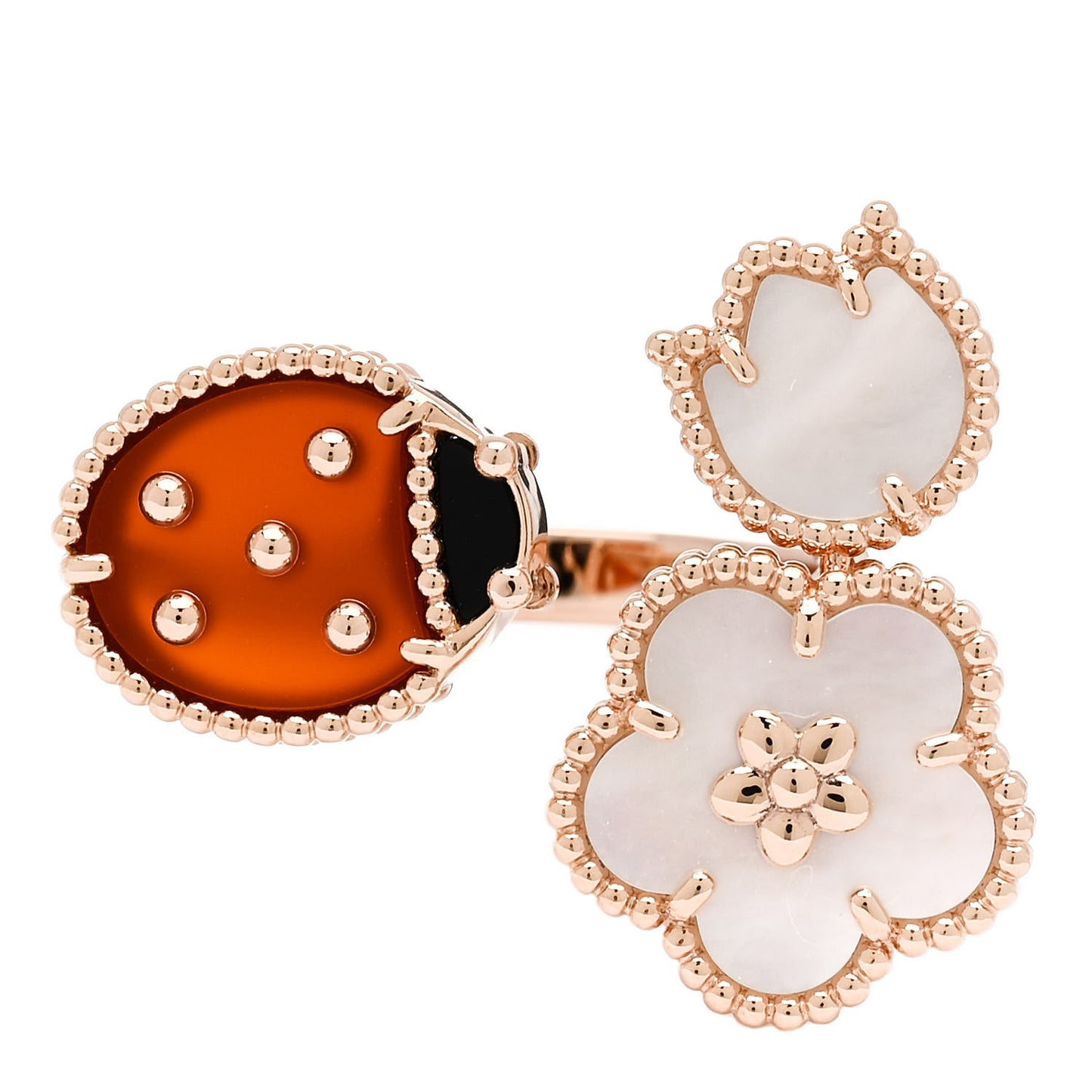 18K Rose Gold Mother of Pearl Carnelian Black Onyx Lucky Spring Between the Finger Ring 48 4.5