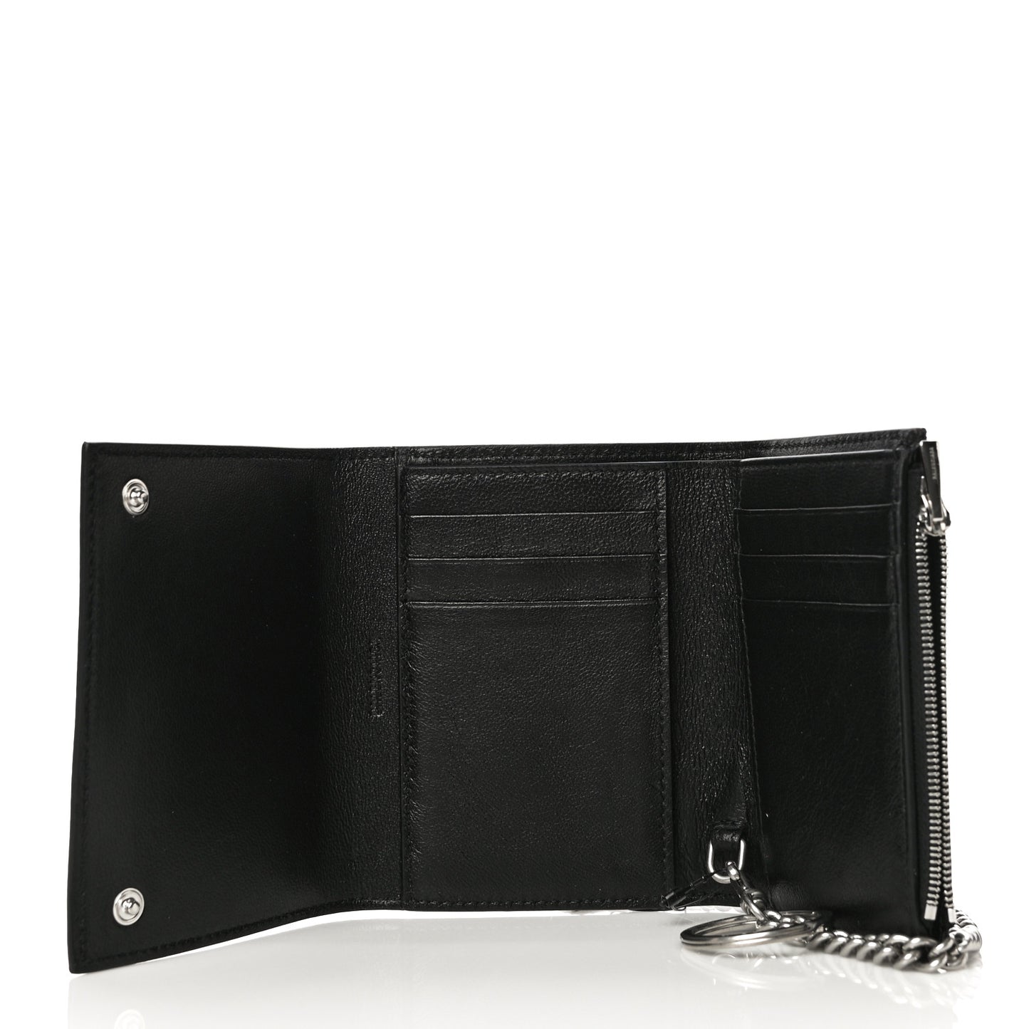Grained Calfskin Logo Cash Chain Wallet Black White
