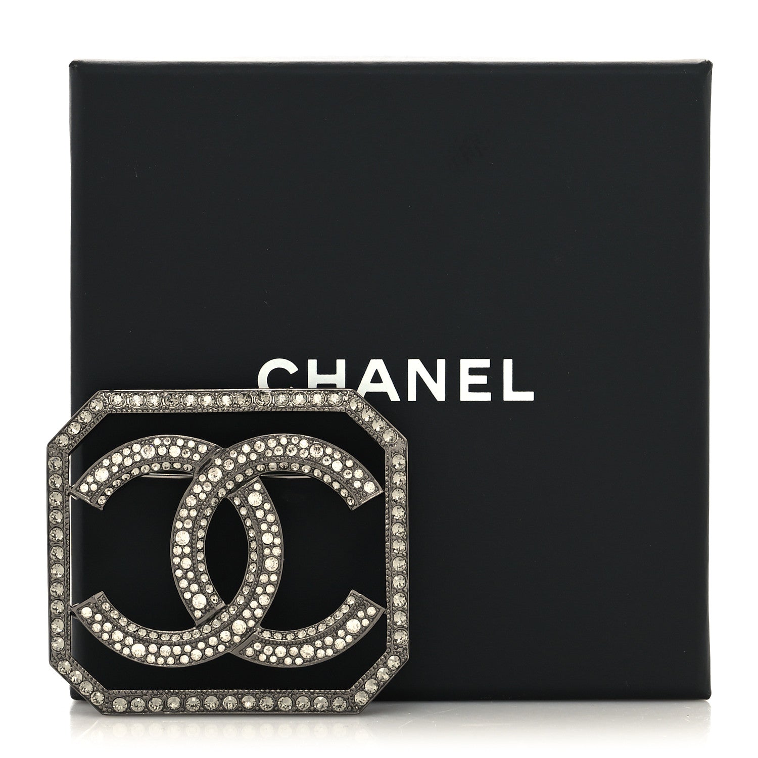 Chanel Metal Crystal CC Square Brooch Ruthenium 4 of 4