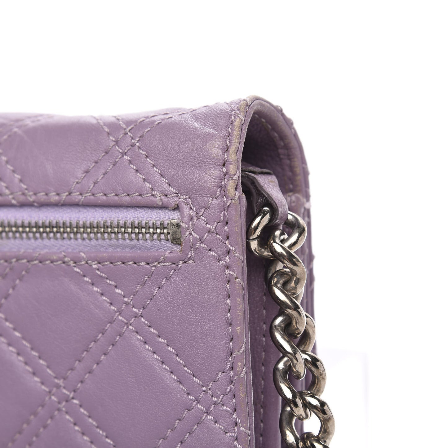 Lambskin Quilted Chain Wallet Light Purple