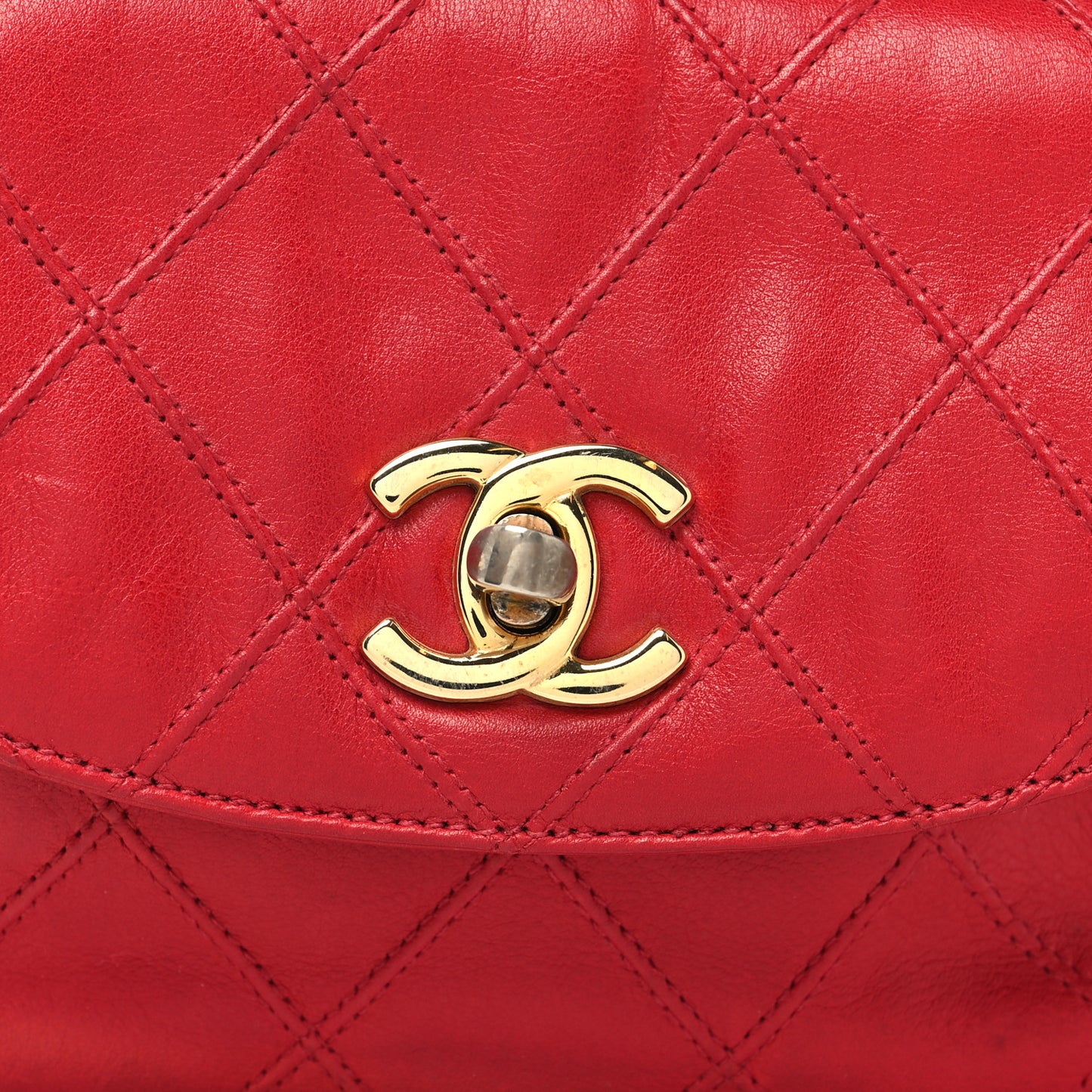 Lambskin Diamond Stitched Turn Lock Flap Belt Bag 75 30 Red
