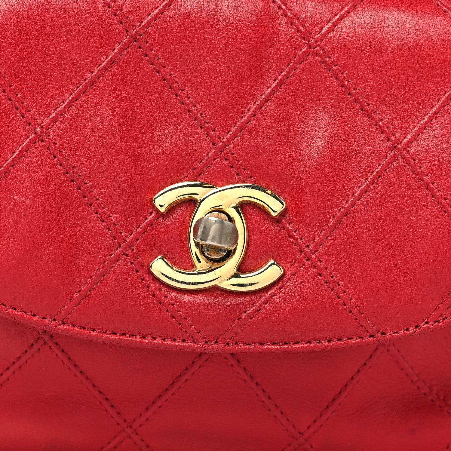 Chanel Lambskin Diamond Stitched Turn Lock Flap Belt Bag 75 30 Red 8 of 12