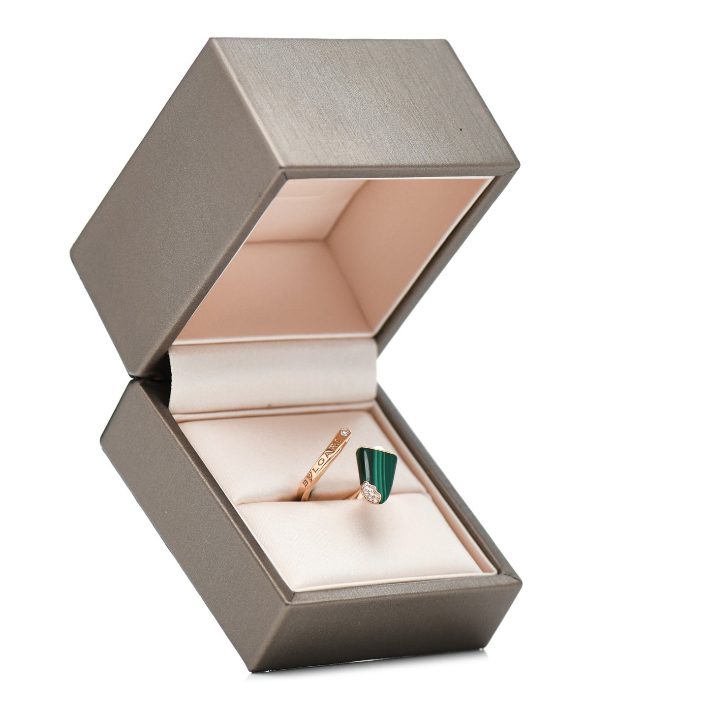 18K Rose Gold Malachite Diamond Gelati Ring 53 6.25