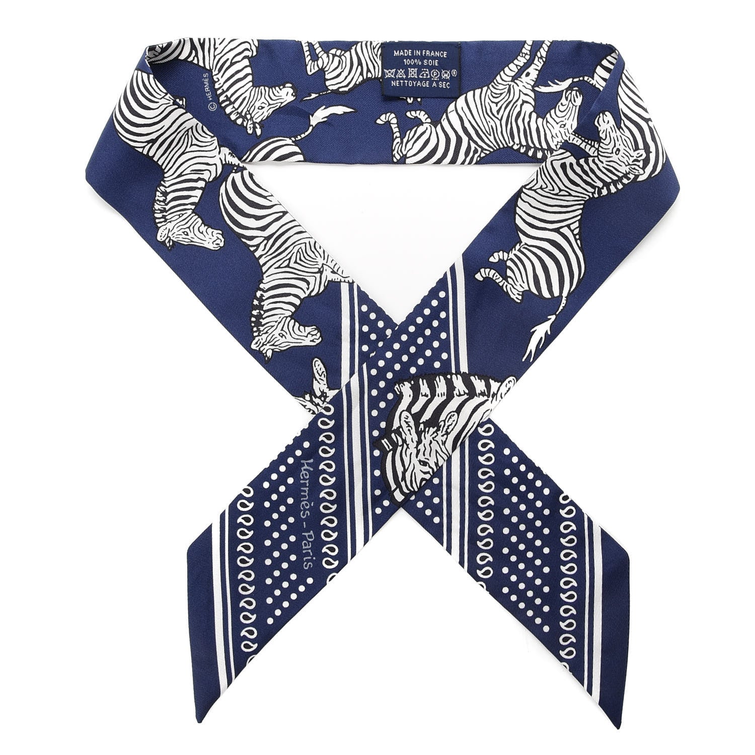 Hermes Silk Les Zebres Twilly Gris Marine Black White 1 of 4