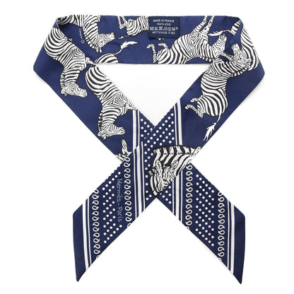 Hermes Silk Les Zebres Twilly Gris Marine Black White 1 of 4