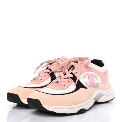 Chanel Nylon Lambskin Suede Calfskin CC Sneakers 39 Pink White Black 3 of 7