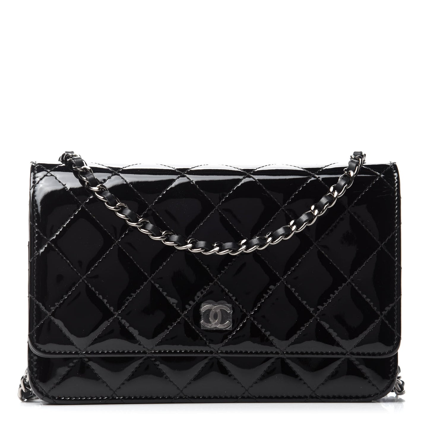 Patent Quilted Wallet On Chain WOC Black