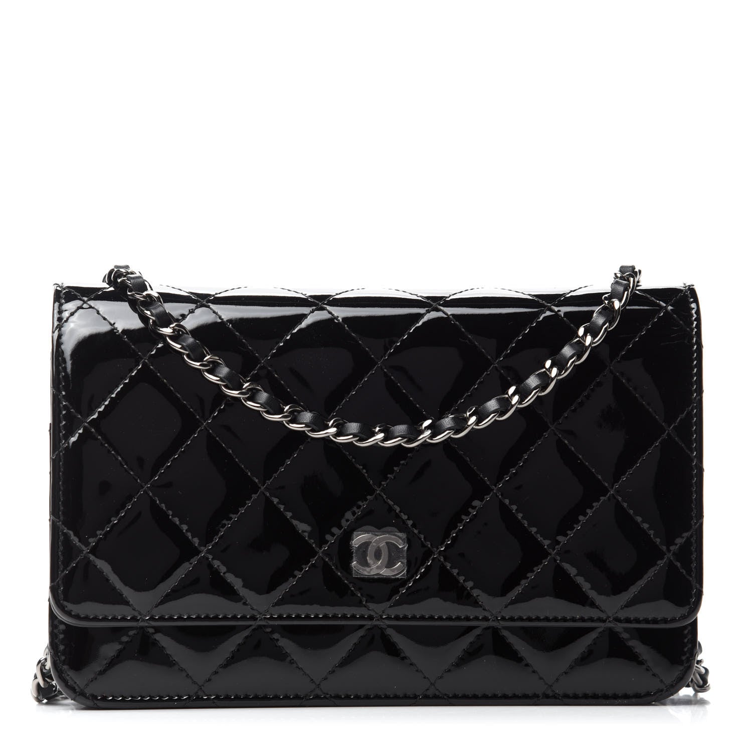 Chanel Patent Quilted Wallet On Chain WOC Black 1 of 13