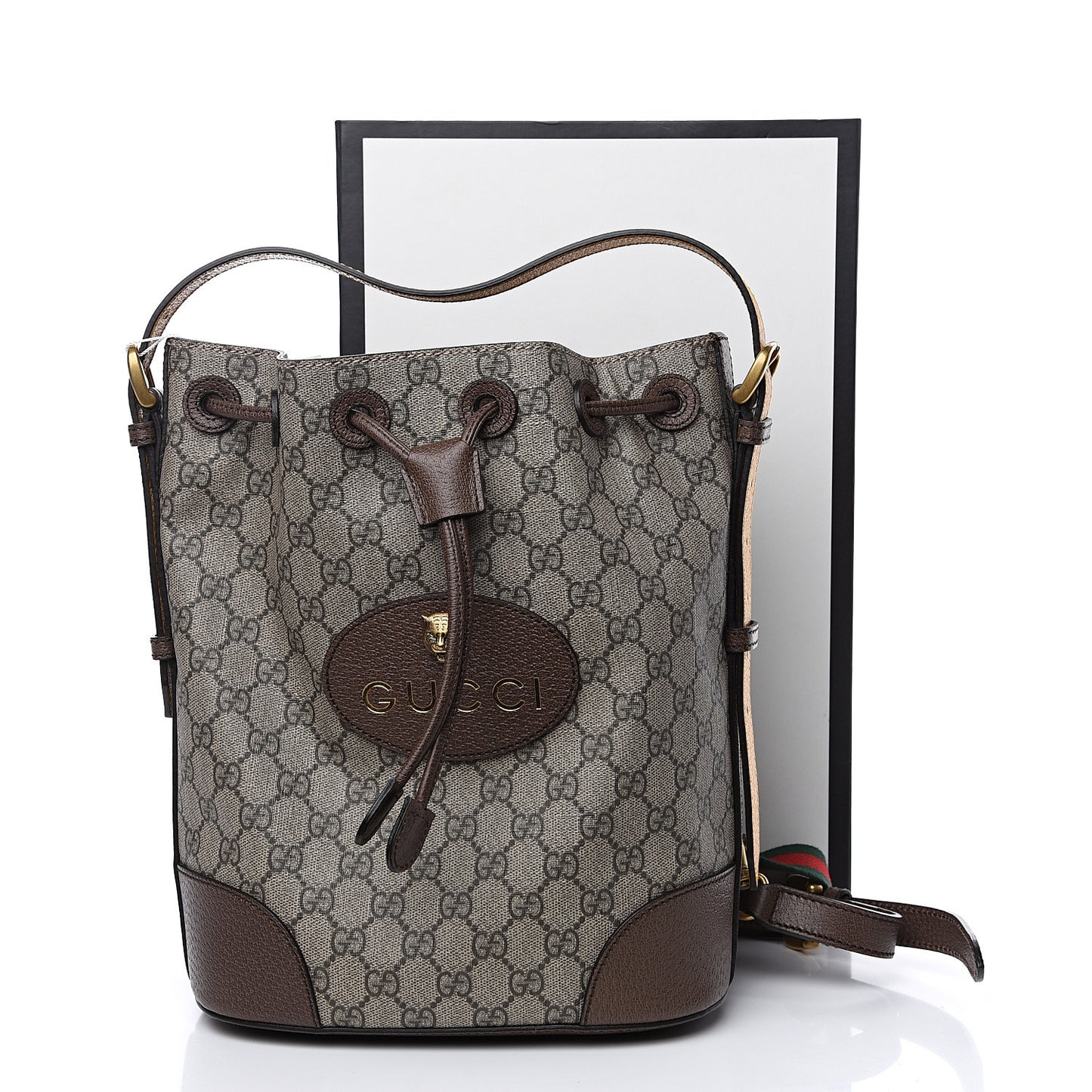 GG Supreme Monogram Neo Vintage Drawstring Bucket Backpack Beige New Acero Crop
