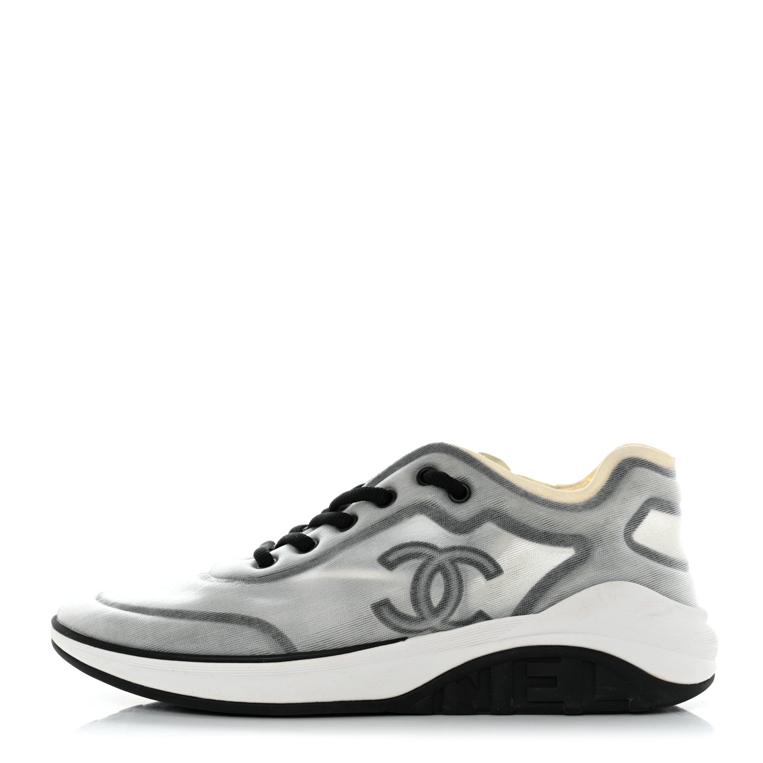 Chanel Calfskin Mesh Lycra Womens Logo Sneakers 41 White Black 1 of 8