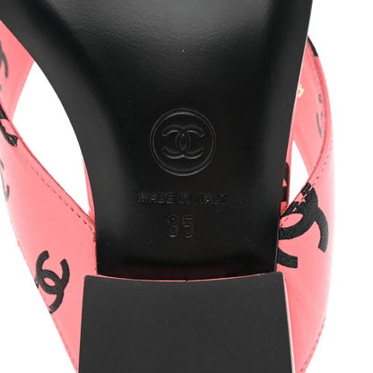 Chanel Lambskin Printed CC Thong Sandals 35 Pink Black 6 of 9