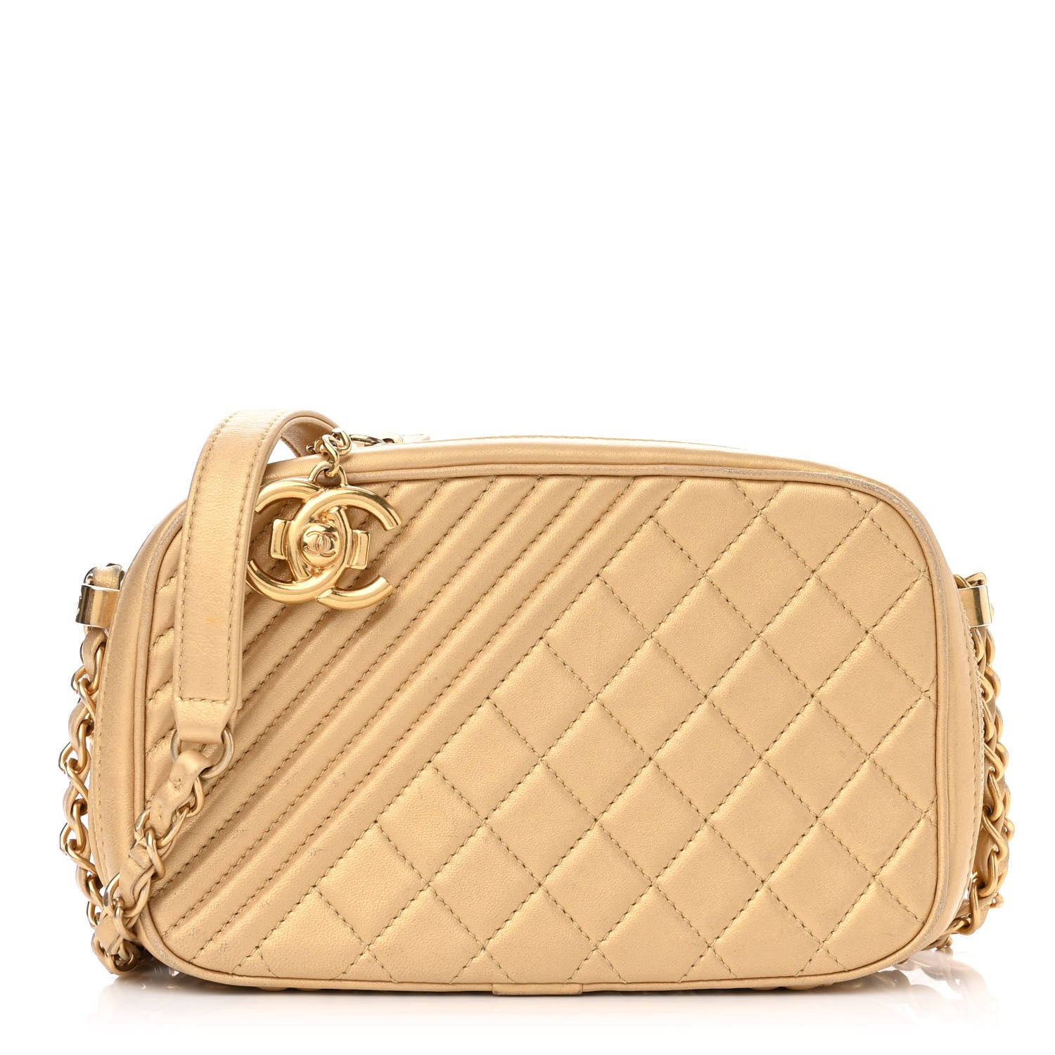 Chanel Metallic Lambskin Quilted Small Coco Boy Camera Case Gold 1 of 15