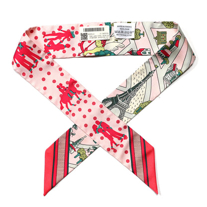 Hermes Silk Les Nouveaux Amoureux de Paris Twilly Rose Pale Vert Rose 1 of 4