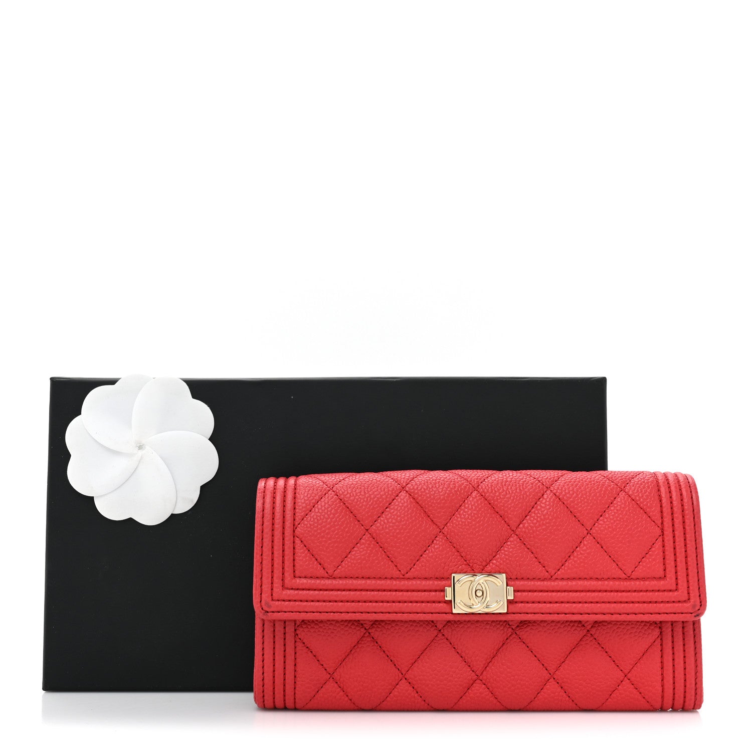 Chanel Caviar Quilted Large Boy Gusset Flap Wallet Red 17 of 17