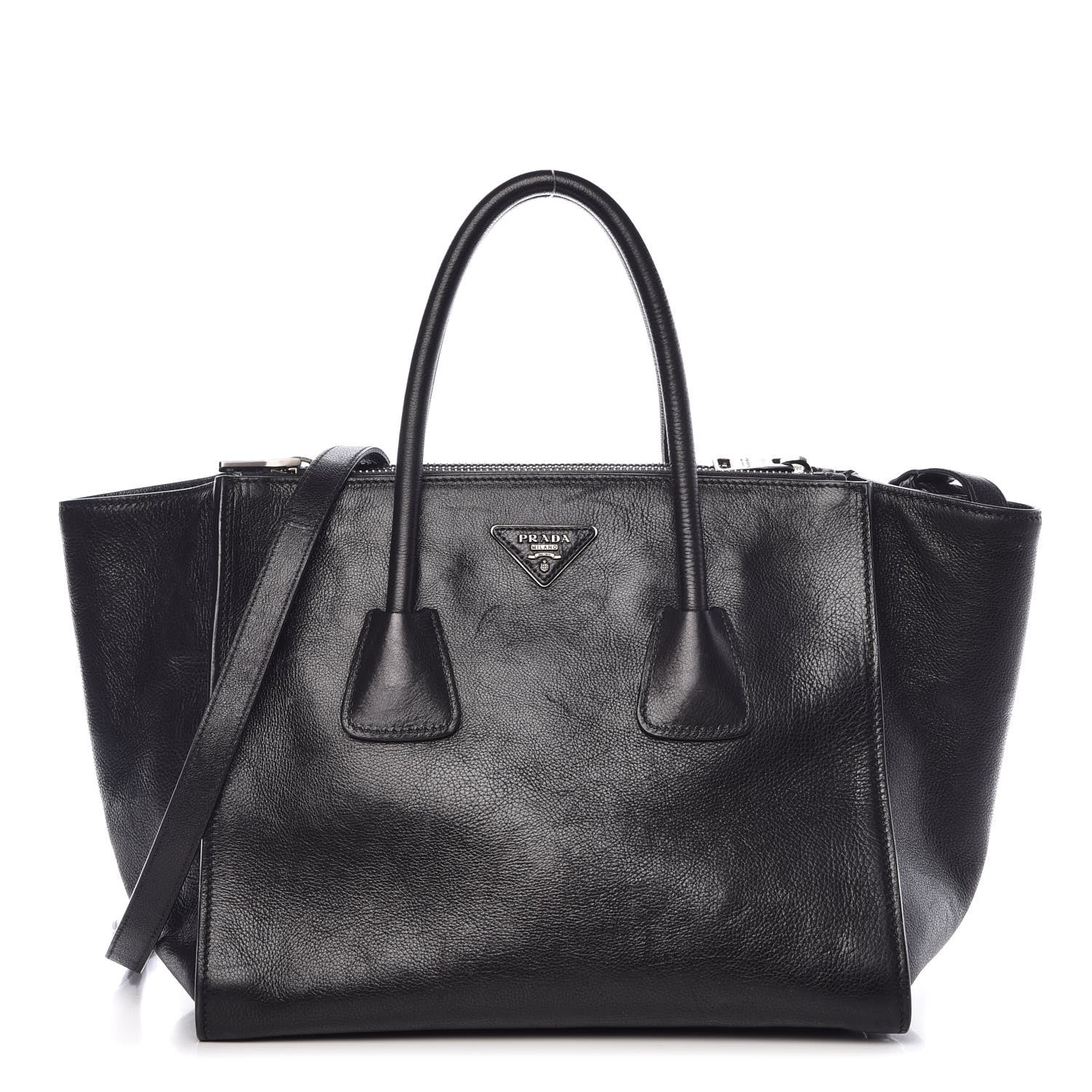 Prada Glace Calf Twin Pocket Tote Black 1 of 12
