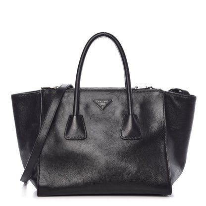 Prada Glace Calf Twin Pocket Tote Black 1 of 12