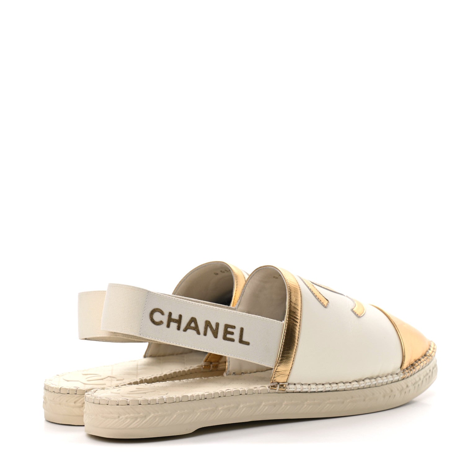 Chanel Metallic Lambskin CC Slingback Espadrilles 42 Ivory Gold 4 of 8