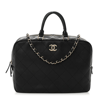 Chanel Calfskin Diamond Stitched Top Handle Bowling Bag Black 1 of 12
