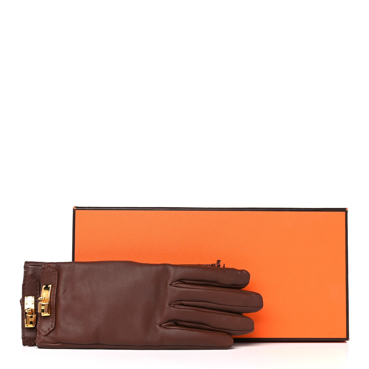 Hermes Lambskin Soya Kelly Lock Gloves 7.5 Brown 10 of 10