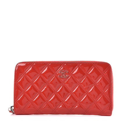 Chanel Patent Quilted Double Stitched Zip Around Wallet Red 1 of 11