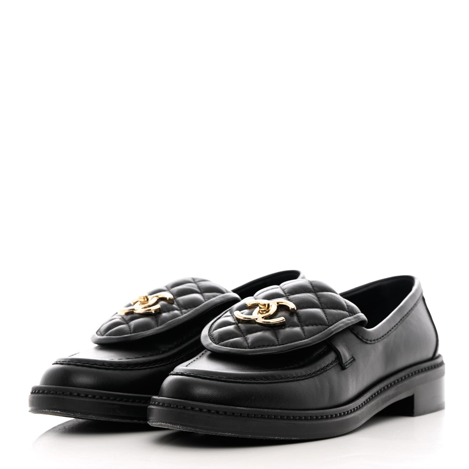 Chanel Lambskin Quilted CC Turnlock Loafers 38 Black 3 of 12