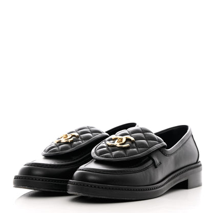 Chanel Lambskin Quilted CC Turnlock Loafers 38 Black 3 of 12