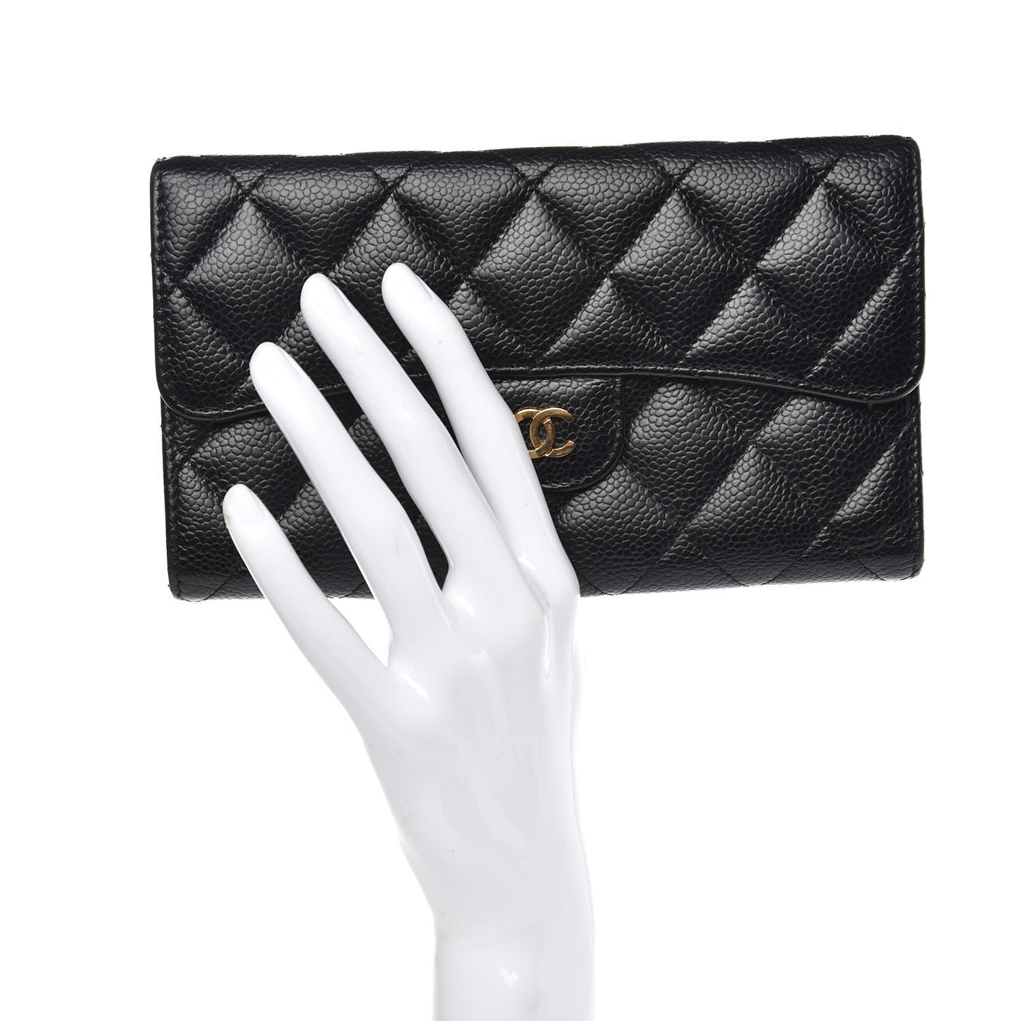 Caviar Quilted Large Flap Wallet Black