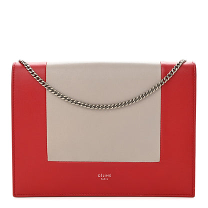 Celine Smooth Lambskin Frame Evening Chain Clutch Grey Red 1 of 9