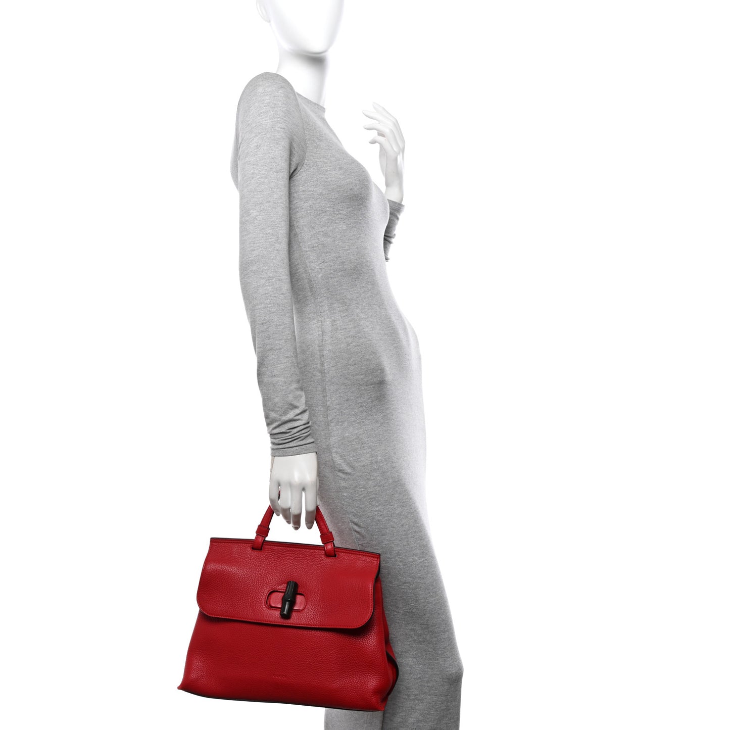 Cellarius Calfskin Small Bamboo Daily Top Handle Bag Hibiscus Red