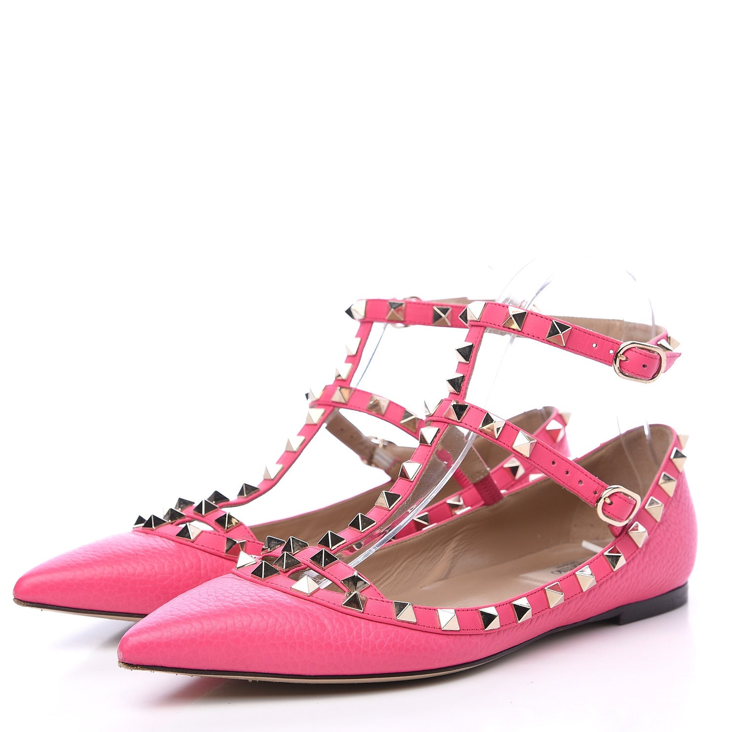 Pebbled Calfskin Rockstud Cage Ballerina Flats 38 Peony