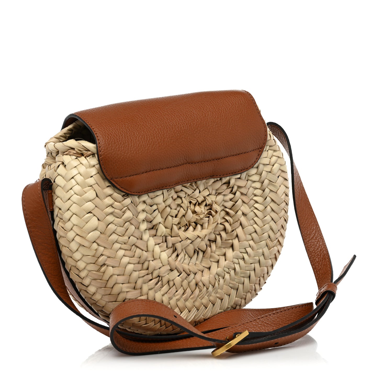 Raffia Small Grain Calfskin Small Marcie Basket Crossbody Tan