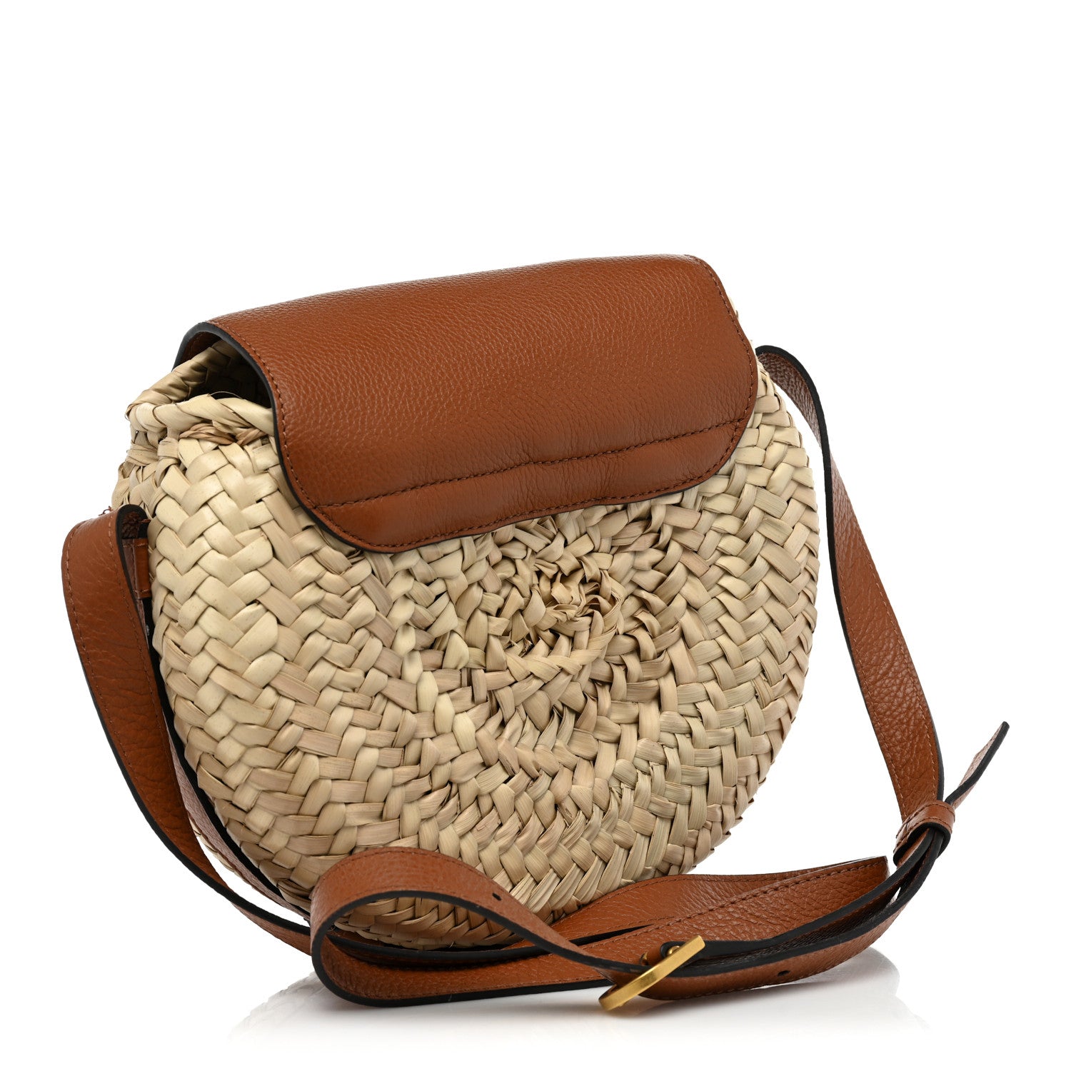 Chloe Raffia Small Grain Calfskin Small Marcie Basket Crossbody Tan 3 of 9