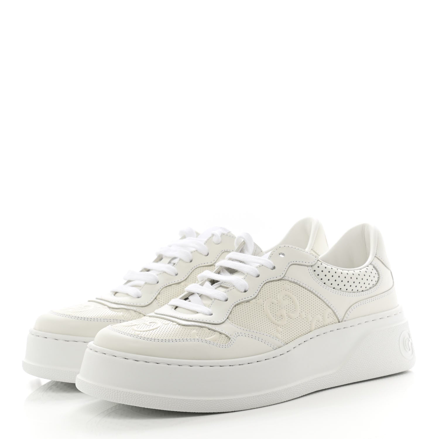 Gucci Calfskin GG Tennis Embossed Perforated Womens Platform 55mm Sneakers 40 Great White 3 of 9
