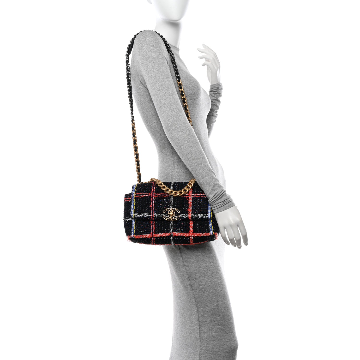Chanel Tweed Quilted Medium Chanel 19 Flap Black Multicolor 2 of 10
