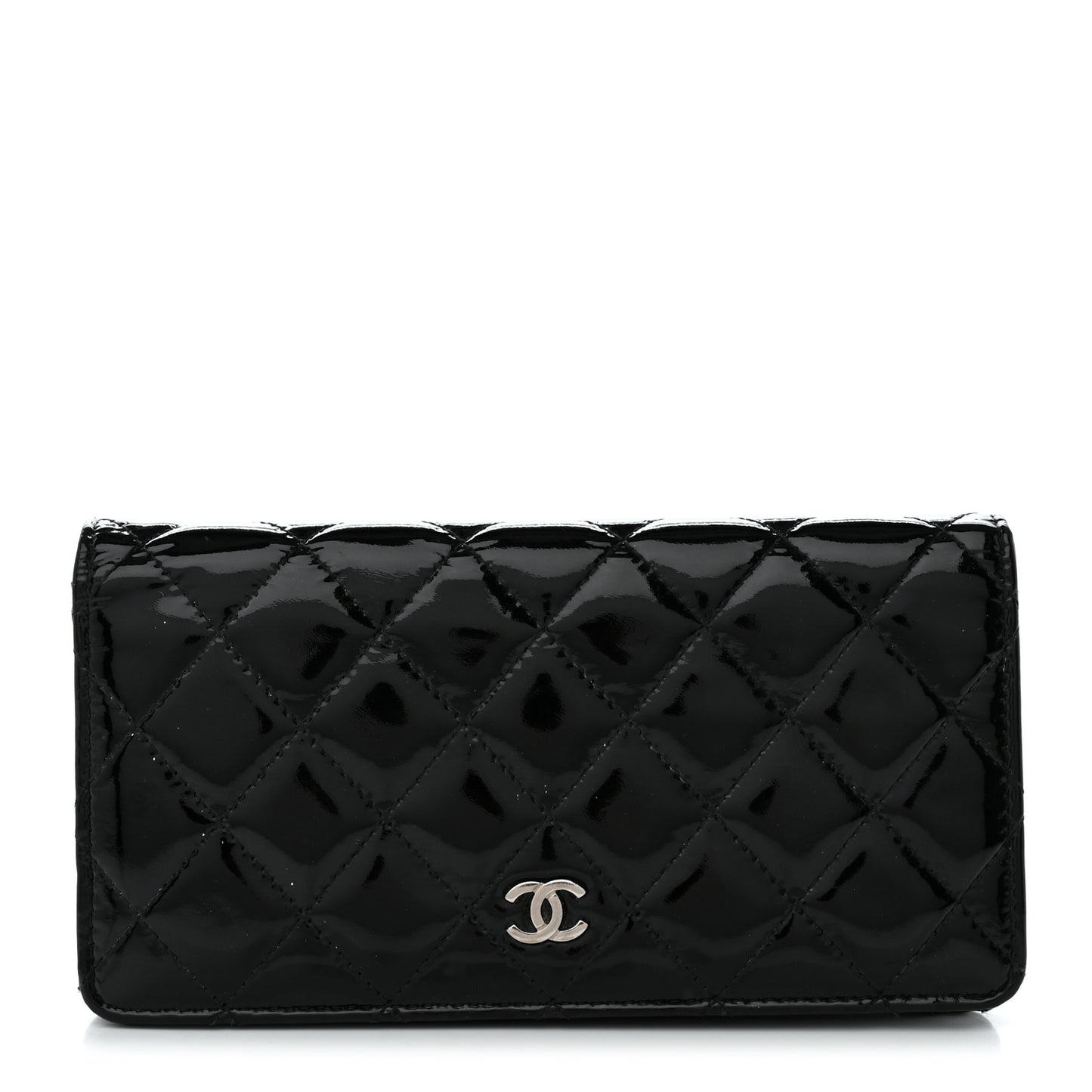 Patent Calfskin Quilted Yen Wallet Black