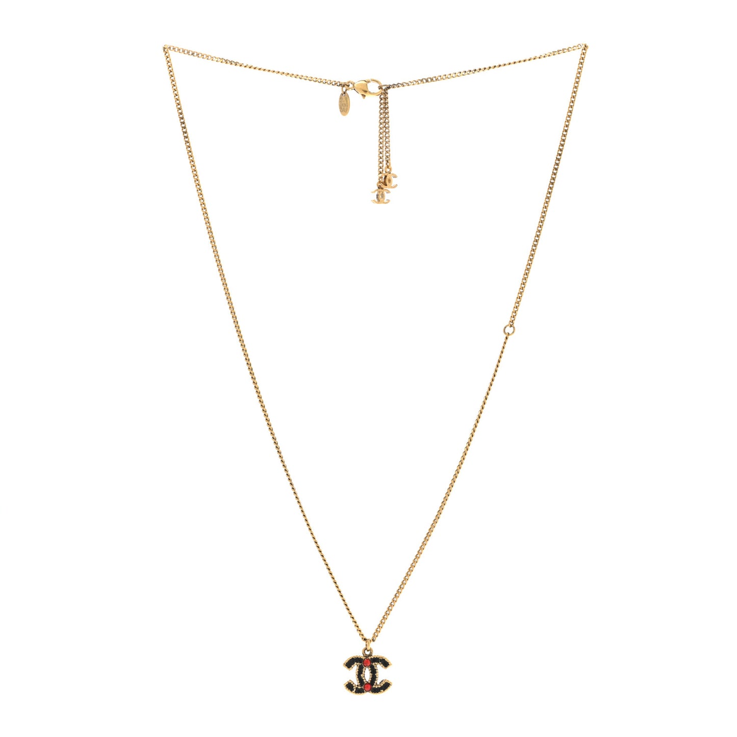 Enamel CC Necklace Black Red Gold