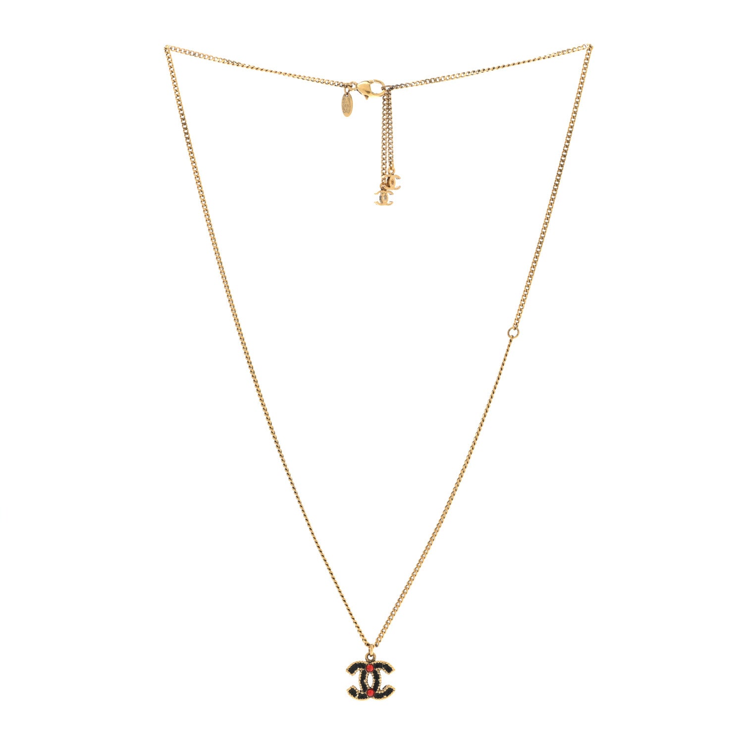 Chanel Enamel CC Necklace Black Red Gold 3 of 7