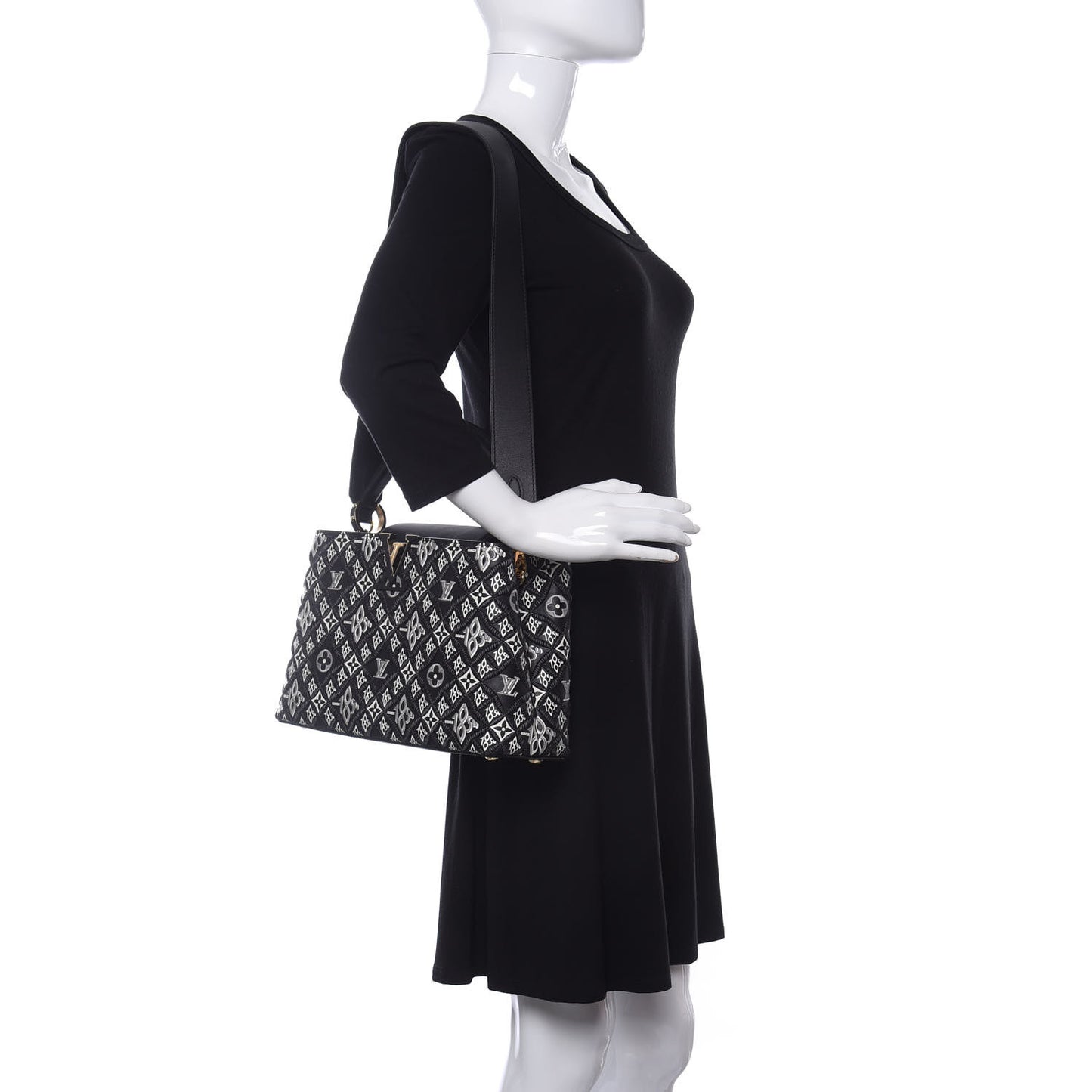 Calfskin Since 1854 Embroidered Capucines PM Black