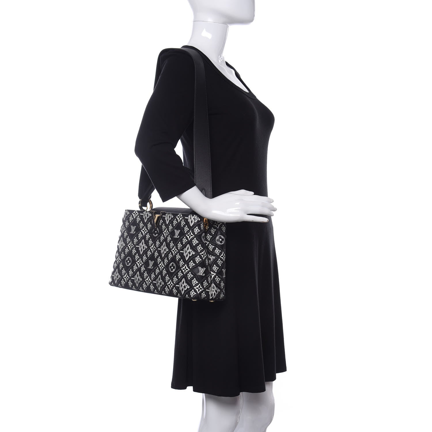 Louis Vuitton Calfskin Since 1854 Embroidered Capucines PM Black 2 of 10