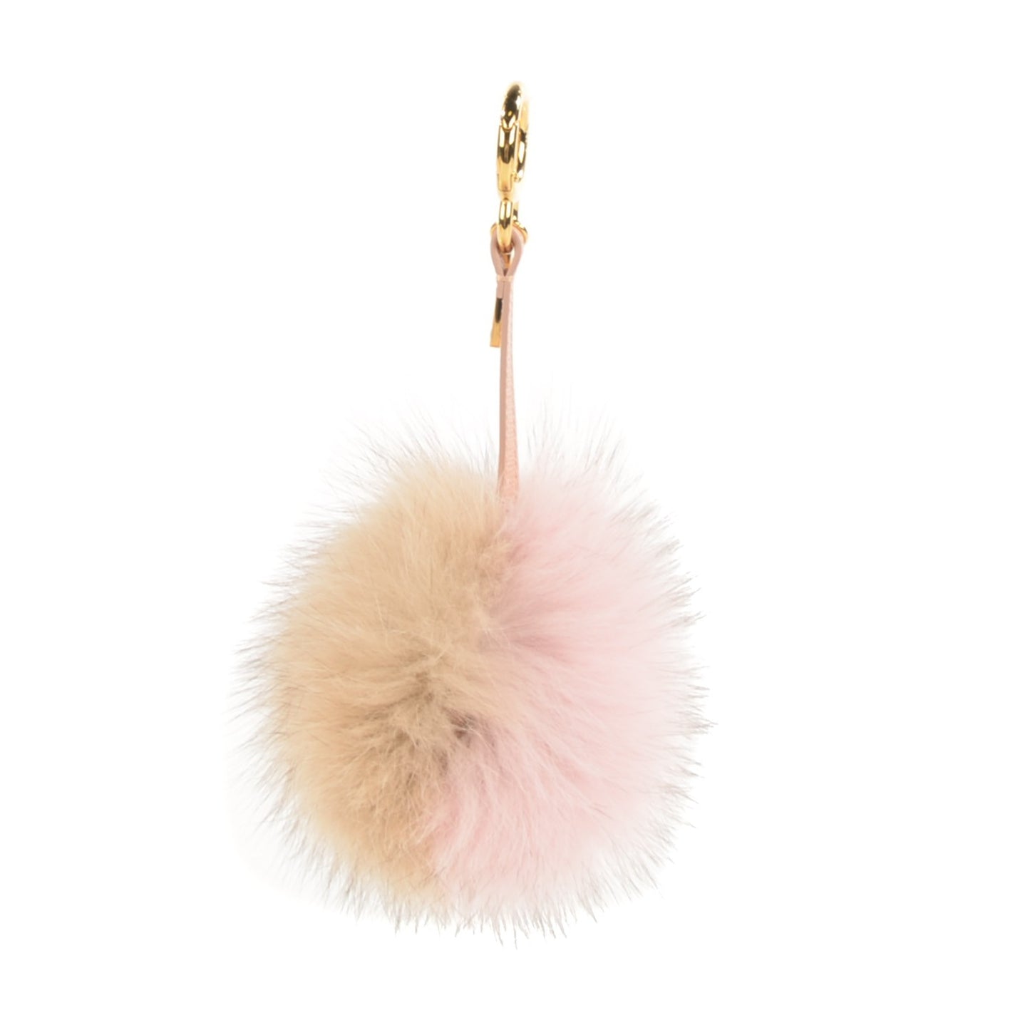 Fox Fur Vitello Elite Bi-Color Pom Pom Bag Charm Rosa Cammello Cipria