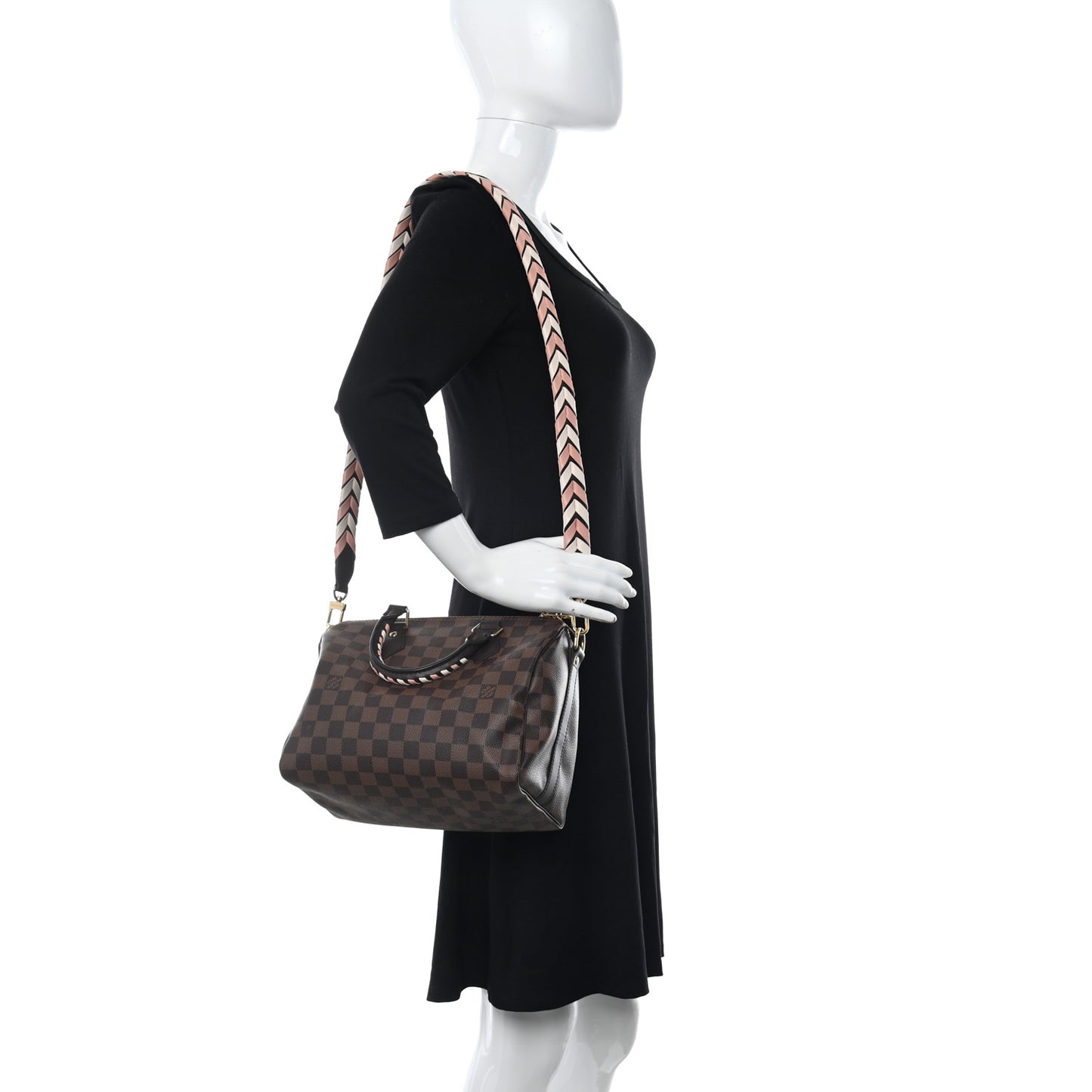 Damier Ebene Braided Speedy Bandouliere 25 Pink