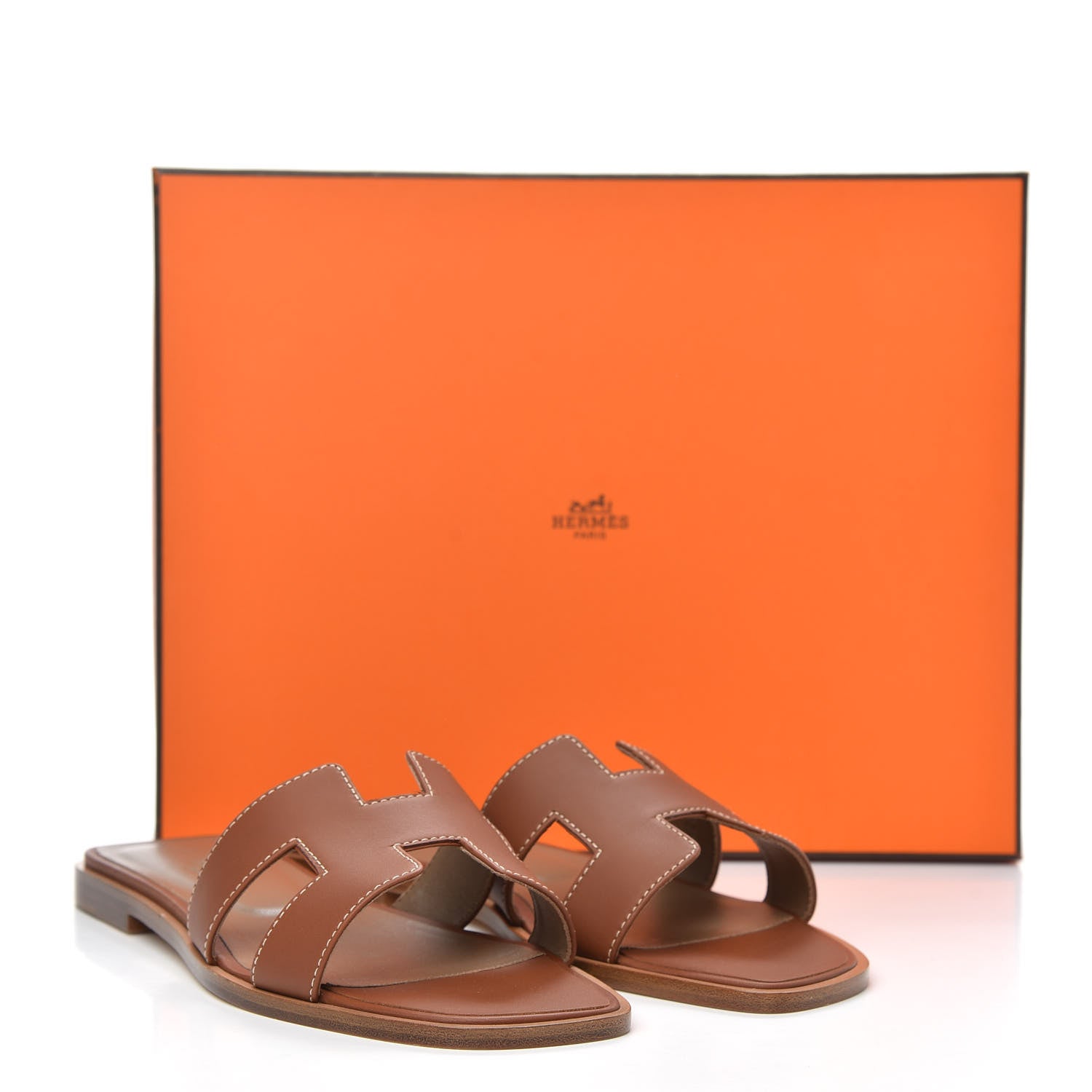 Hermes Box Calfskin Oran Sandals 37 Gold 10 of 10