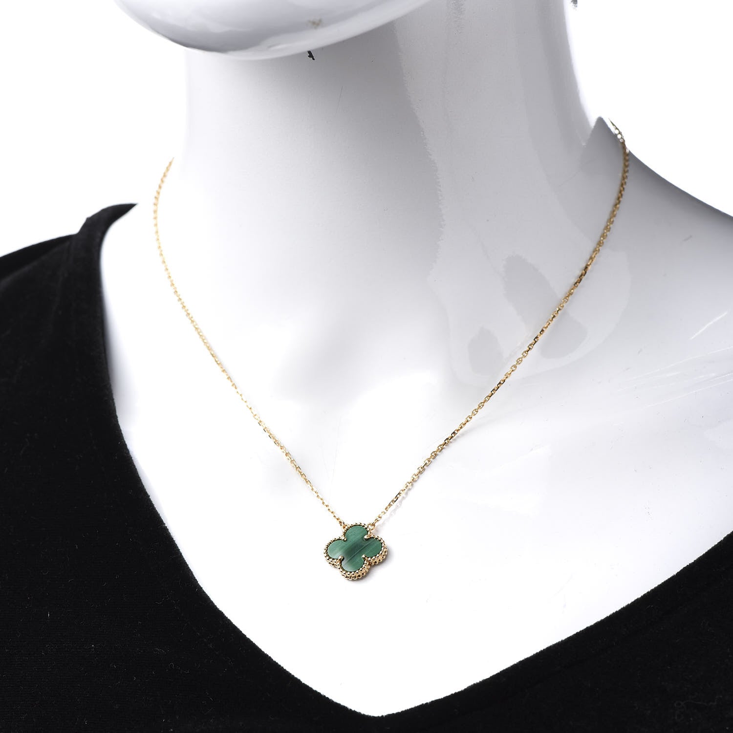 Van Cleef & Arpels 18K Yellow Gold Malachite Vintage Alhambra Pendant Necklace 2 of 7