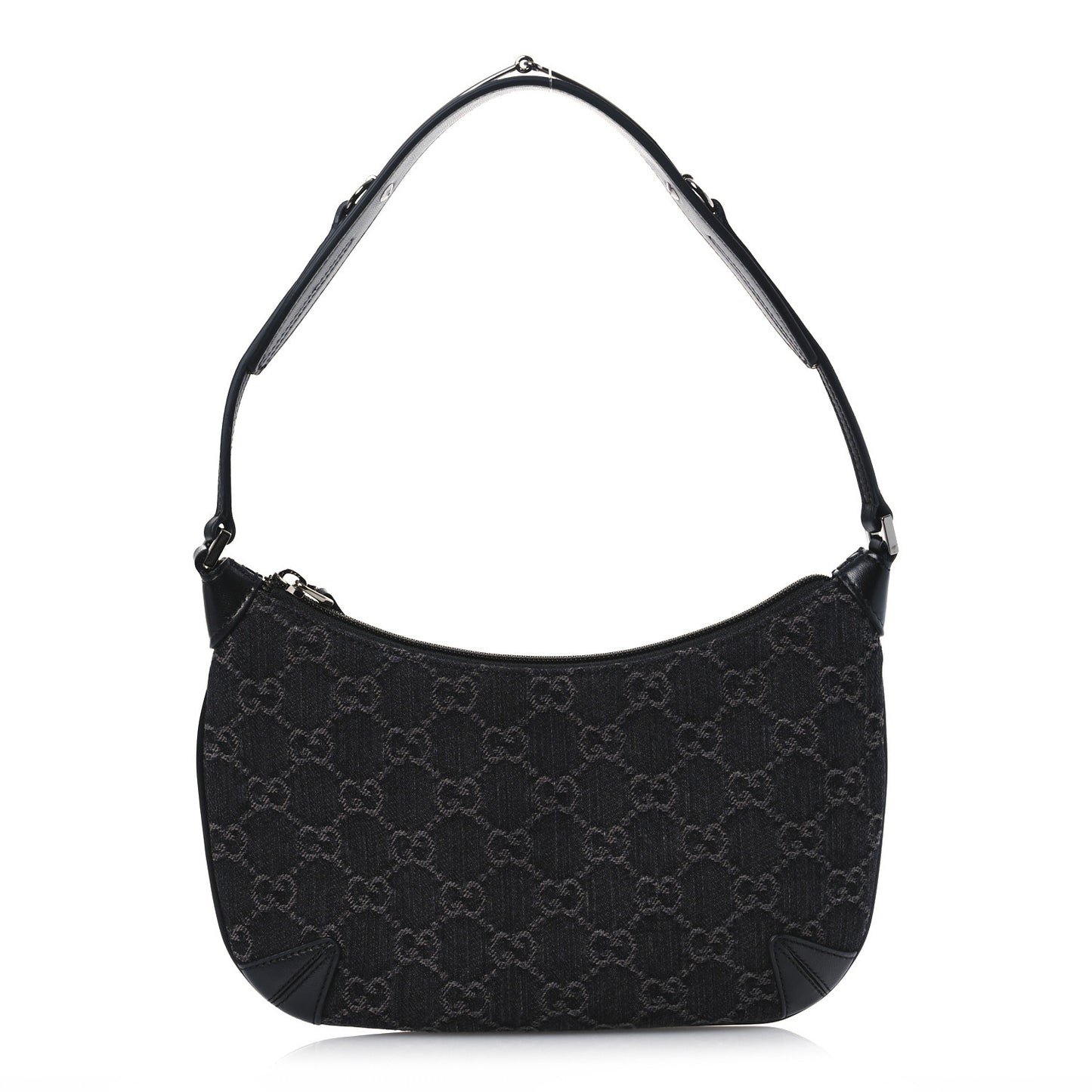 Jacquard Black Denim GG Monogram Horsebit Slim Small Shoulder Bag Black Grey