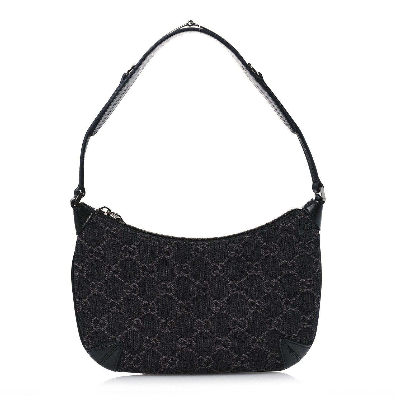 Gucci Jacquard Black Denim GG Monogram Horsebit Slim Small Shoulder Bag Black Grey 1 of 12