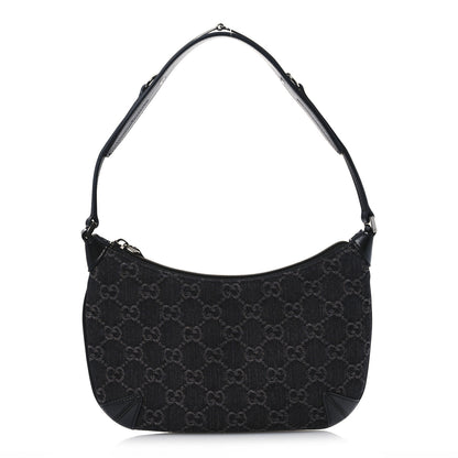 Gucci Jacquard Black Denim GG Monogram Horsebit Slim Small Shoulder Bag Black Grey 1 of 12