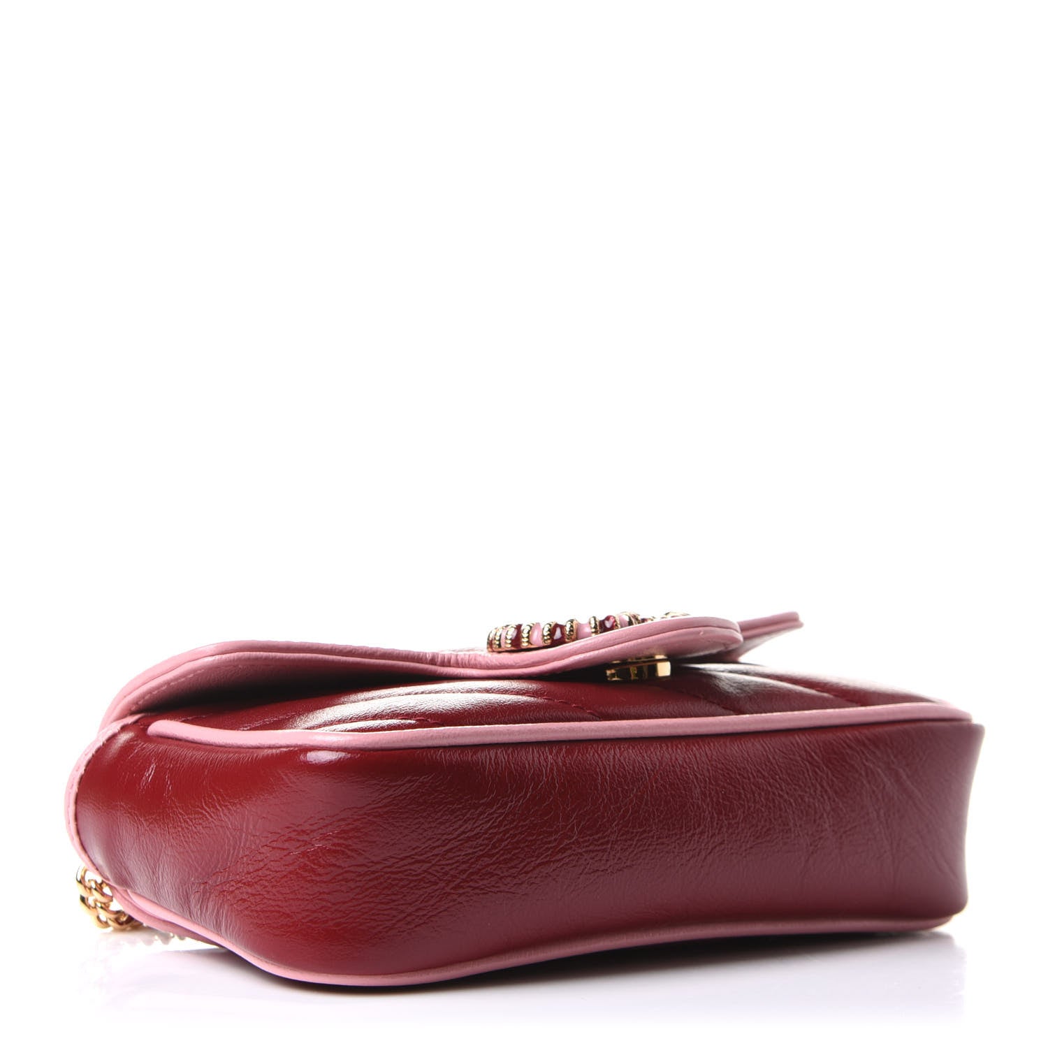 Gucci Azalea Calfskin Enamel Matelasse Diagonal Super Mini Torchon GG Marmont Shoulder Bag New Cherry Red Wild Rose 3 of 10